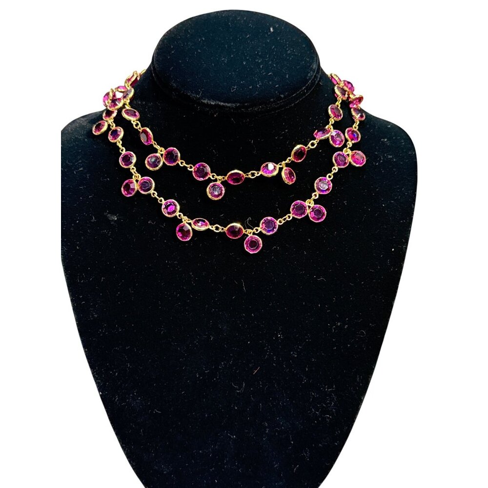 Swarovski Pink Bezel Style With Rare Extra Chrystal Charms VTG Necklace Gold-to